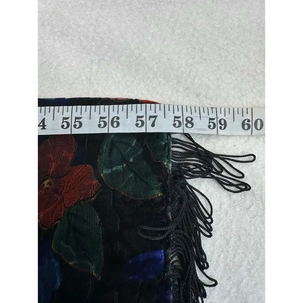 Vintage Art Deco Silk and Rayon Burnout Velvet Scarf with Fringed Ends